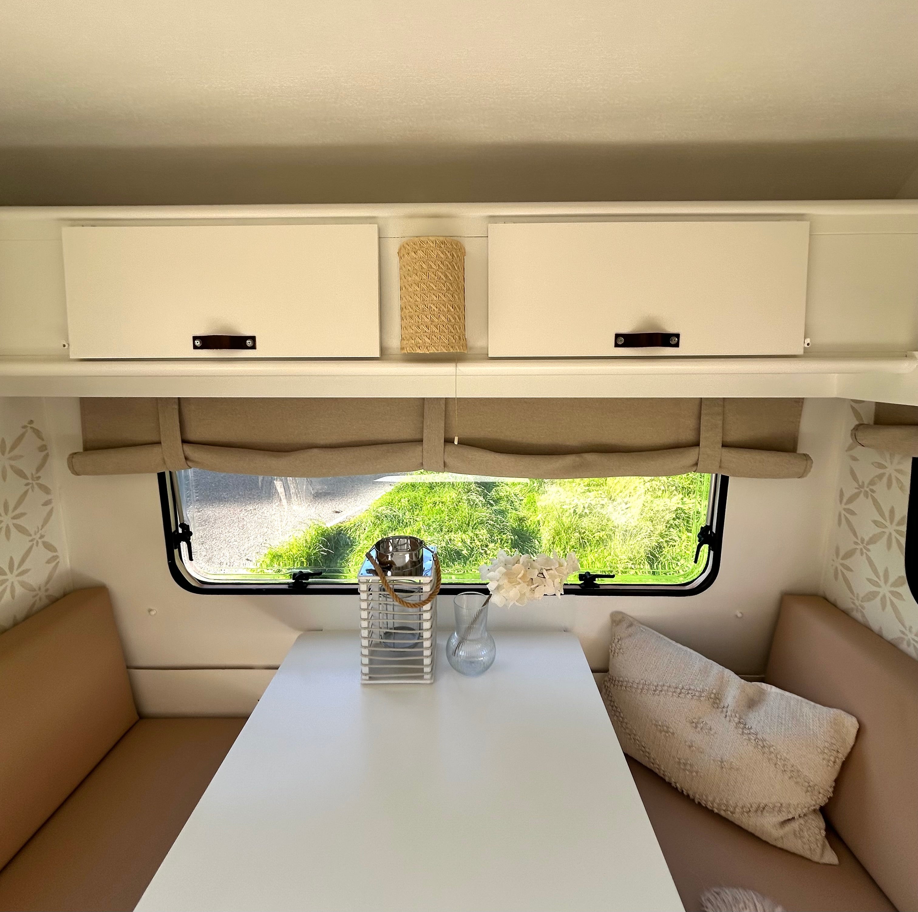 Verduisterende caravangordijnen - beige linnenlook