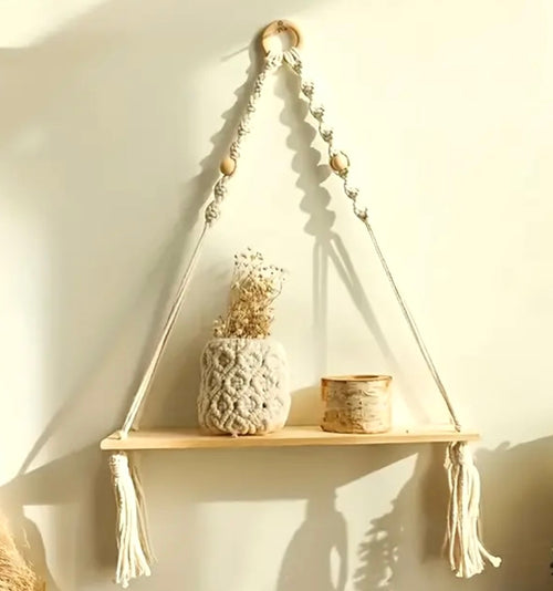 Boho Wall Shelf for Caravan – Scandinavian & Macramé